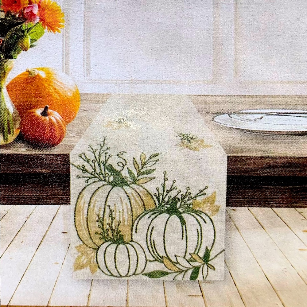 Harvest Mariola Pumpkins Embroidered Fall Table Runner 14x70 NWT (Q233-236)